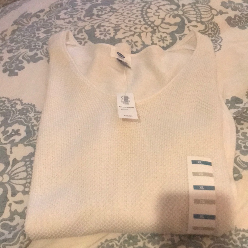 Old Navy White Crochet Scoop Neck Sweater XL